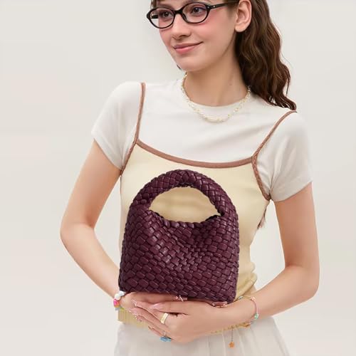 Image of JINMANXUE Fashion Mini Handbag For Women, Woven Tote Bucket Composite Bag Knitting Chain Bags, Crossbody Shoulder Purses