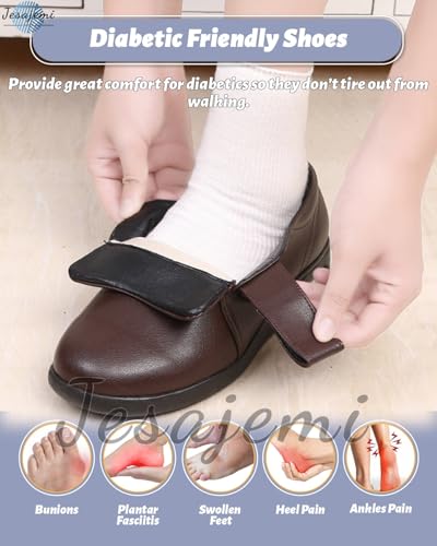 Extra Wide Fit Diabetic Shoes for Women - Waterproof PU Leather Orthopedic Slippers with Adjustable Fit and Non-Slip Outsole2