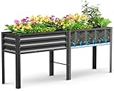 KING BIRD Raised Garden Bed with Legs & Water Storage Tank Galvanized Elevated Planter Box 80×17×31.5 in for Backyard, Patio, Balcony, 500lb Capacity, Dark Grey