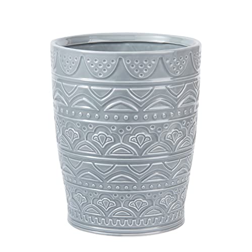 Image of Round Ceramic Small Trash Can Wastebasket, Garbage Container Bin for Bathrooms, Powder Rooms, Kitchens, Home Offices - Durable - Grey