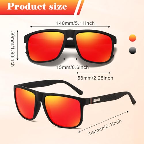 SAIIURV 2 Piezas Gafas de Sol Polarizadas Hombre Mujer UV400 Protección, Gafas Polarizadas, Objetivos de Alta Definición, Lentes de Sol para Hombre Conducir Running Pesca Viajes (Negro, Naranja) - imagen 2
