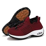 Orthopedic Sneakers for Women Comfortable Slip On Walking Shoes Non Slip Running Trainers Plantar Fasciitis Ortho Sneakers Stretch Cushion Comfortwear Shoe A-red