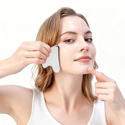 Image of BYYDDIY Stainless Steel Gua Sha Facial Tools, Metal Gua Sha for Face,Tighten Skin Massage, Guasha Beauty Tool for Body Eyes (W)