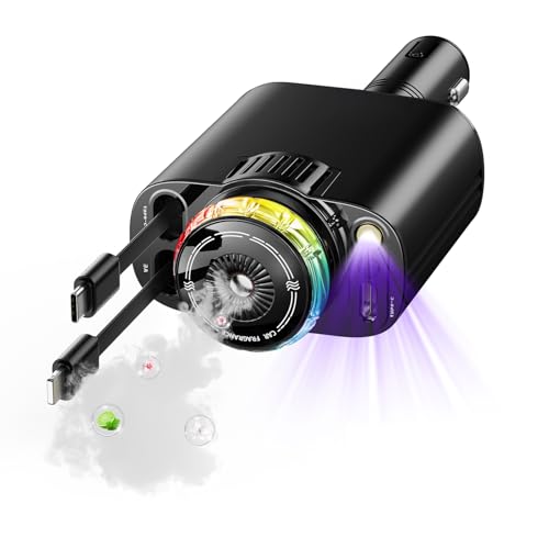 Chargeur de voiture rétractable multi-port avec veilleuse étoilée et diffuseur aromatique