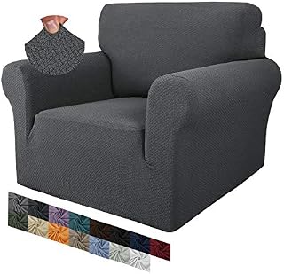 MAXIJIN Creative Jacquard Chair Covers for Living Room, Super Stretch Non Slip Chair Slipcover with Arms Dogs Pet Friendly 1-Piece Elastic Sofa Couch Protector Armchair Cover (1 Seater, Dark Grey)