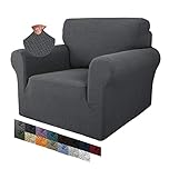 MAXIJIN Creative Jacquard Chair Covers for Living Room, Super Stretch Non Slip Chair Slipcover with Arms Dogs Pet Friendly 1-Piece Elastic Sofa Couch Protector Armchair Cover (1 Seater, Dark Grey)