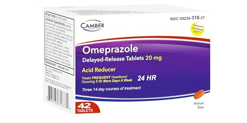 Camber Omeprazole 20mg Delayed-Release Tablets, Heartburn and Acid Reducer Reflux Medicine (42 Count)