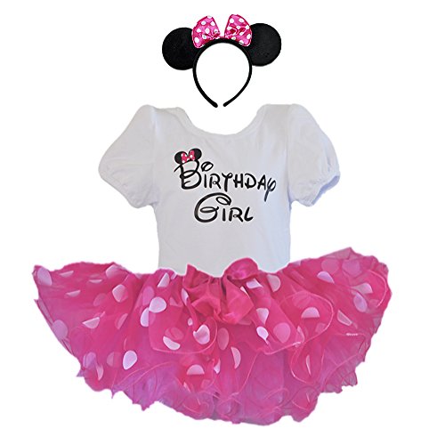 GoForDance Baby Girls Toddler Mouse Ears Second 2nd Bday Birthday Shirt with Polka Dot Tutu Skirt Dress Headband Outfit 3PC (FuchsiaWht-2)