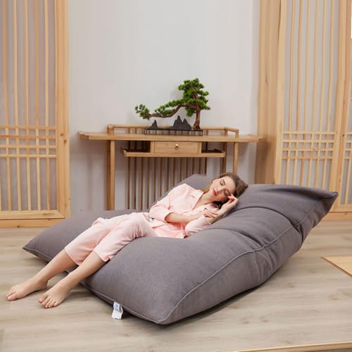 LazySof - Puff de salón y sillón, funda de puf gigante (sin relleno), gran sofá de algodón y lino, puf gigante de tela, puf de salón para niños adultos, luz gris 110 × 140 cm - imagen 6