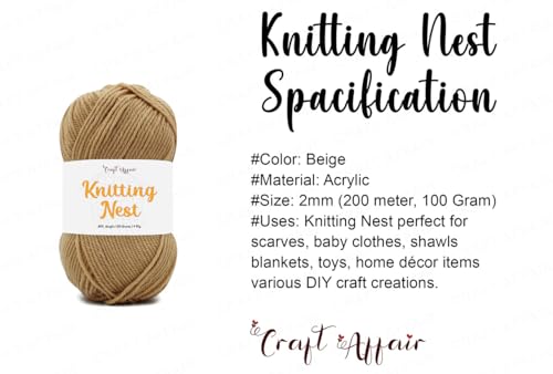 Image of Craft Affair | Knitting Nest Acrylic Yarn (200 Meter, 100 Grams, 2mm) / Woolen Yarn /Acrylic Yarn for Knitting and Crocheting - Beige