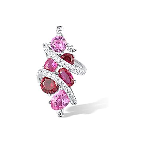 Santuzza 925 Sterling Silver Oval Gemstone Cluster Pendant Created Ruby Cubic Zirconia Jewelry for Women Cover