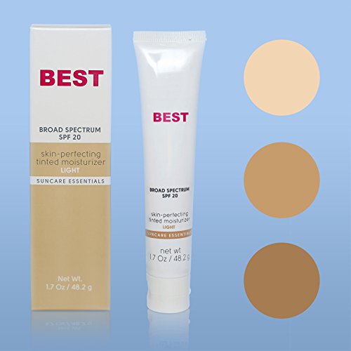 Best Tinted Moisturizer with SPF ~ LIGHT Tinted Broad Spectrum SPF 20 Sunblock for Face ~ Non Comedogenic ~ Paraben and PABA Free ~ Moisturizer + Toner + UVA UVB Protection