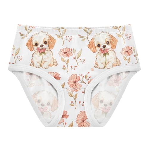 ZZKKO Cute Puppy Dog Flower Girls Underwear Toddler Panties for Girls Comfort Brief Size 2-8T