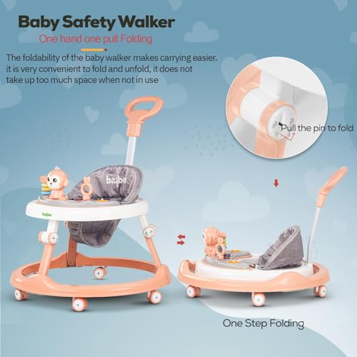 Image of Baybee Drono Pro Baby Walker for Kids with Push Handle, 4-Level Height Adjustment, Musical Toy Bar| Round Activity Walker for Babies 6-18 Months (Pink)
