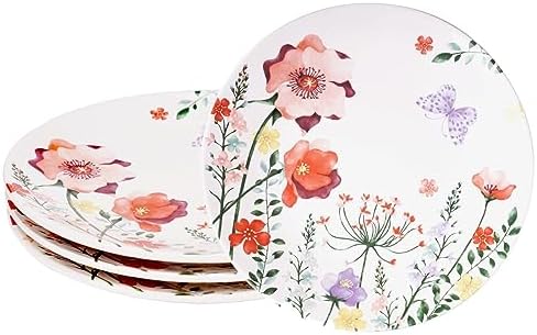 Sonemone Poppy Flowers Dinner Plates Set of 4, 11 Inch Ceramic Pl...