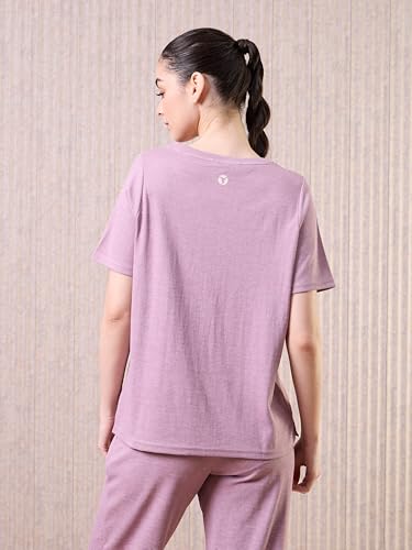 Image of TECHNOSPORT Women Relaxed Fit Cubic Melange Round Neck T-Shirt | Quick Dry Polyester Casual Tee with UPF 50+ UV Protection, Anti-Microbial & Double Cool Technology