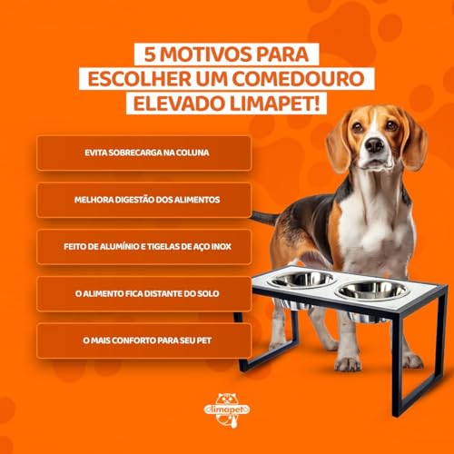 Comedouro Elevado para Cães Grandes, Extrutura de Alumínio com Pintura Eletrostática, Tigela Inox Re