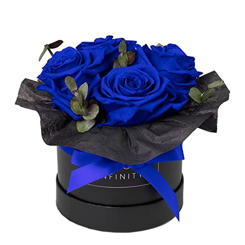 Infinity Flowerbox - Ramo de eucalipto Azul - Rosa conservada en Caja de Regalo, florece 3 años sin Agua, pequeño Cover