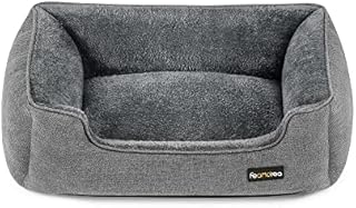 FEANDREA Dog Bed, Linen-Look Pet Bed, Dog Sofa Bed with Raised Edges, Non-Slip Bottom, Removable Washable Cover, M, for Small Dogs, 70 x 55 x 21 cm, Light Grey