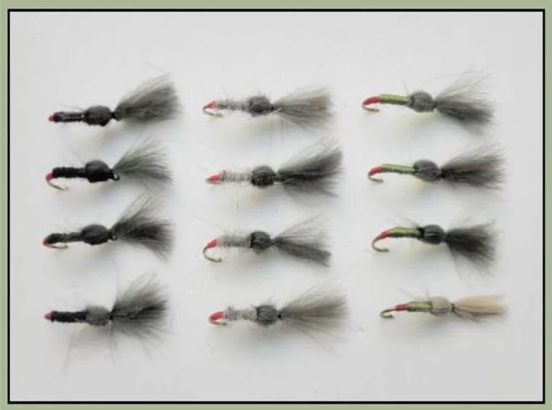 12 Barbless Shuttlecock, CDC Trout Flies, Olive, Black, Hares Ear Choice of sizes (12)