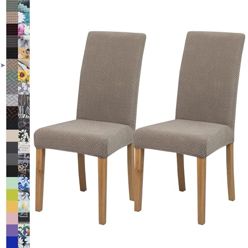 Dining Chair Cover,Dining Room Chair Covers Set of 2,Jacquard Stretch Kitchen Chair Cover,Detachable Washable Dining Chair Cover,Parsons Chair Slipcovers Protective,for Home,Restaurant,Banquet(Khaki)