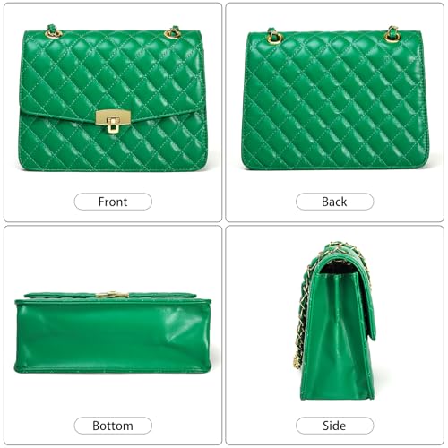 Image of Quilted Leather Crossbody Bags for Women Trendy Ladies Shoulder Purse Satchel HandBag with Chain Strap