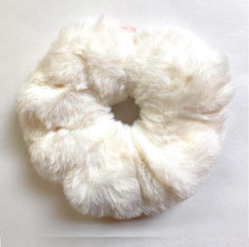Mia Beauty Furry Scrunchie | Ponytail Holder Hair Accessory Animal-friendly | for Women, Teens, Girls | Winter White Cream