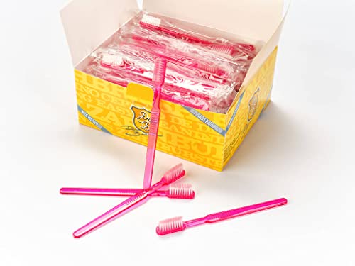 Dr. Bauer's Cepillos de dientes desechables, empaquetados individualmente, con pasta de dientes en el cepillo, cabezal de 4 filas, ideal para viajes, viajes o práctica de dentistas (rosa, paquete de