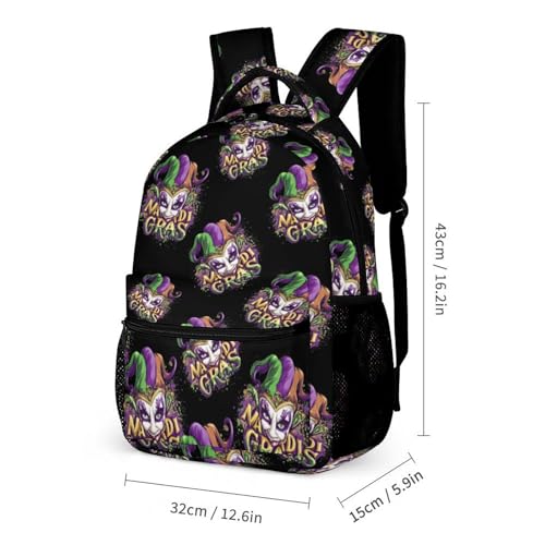 Mardi And Gras Jester Mask Travel Backpack Casual Daypack Shoulder Bag with Adjustable Shoulder Straps2