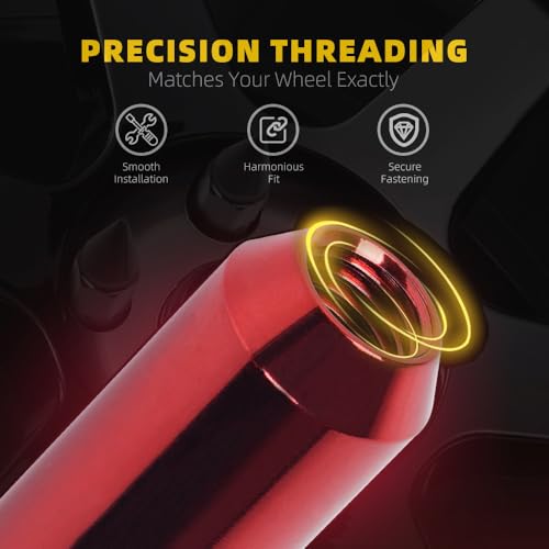 Image of M12 x 1.5 Spike Lug Nuts 20 PCS, Electrophoretic Coating Wheel Lug Nut with Pointed Cap, Weather Resistant Lug Nut Set for Ford, Toyota, Honda, Chevrolet, Nissan, Mazda and More, Red