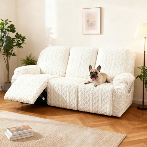 Image of JOKIVTOU Recliner Sofa Covers 8-Pieces Reclining Couch Slipcovers 3 Seater Stretch Recliner Furniture Protector with Elastic Bottom& Pocket, Soft Fitted Washable Stay in Place