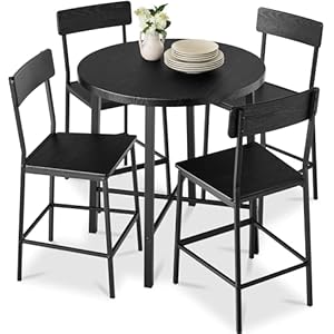 Best Choice Products 5-Piece Modern Round Counter Height Dining Set for Home Kitchen, Dining Room w/ 4 Chairs, 1.5in Thick Table – Black