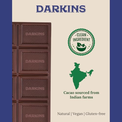 Image of Darkins 70% Dark Chocolate With Blueberries | 2x50gm | Gluten-Free Chocolate | Vegan | Natural | Unrefined Cane Sugar | 50g Each Pack of 2