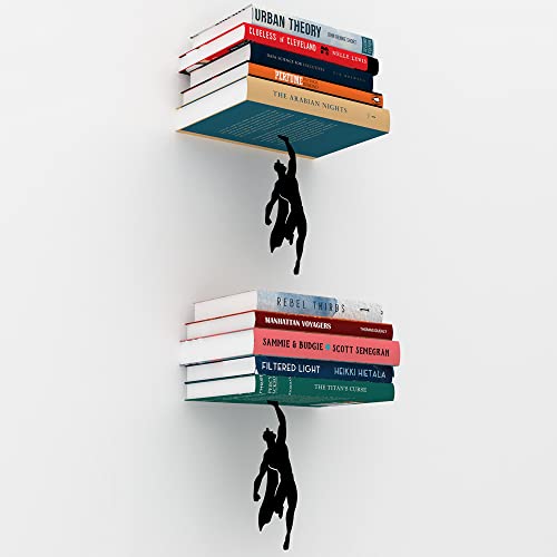 Artori Design Invisible Hanging Metal Floating Bookshelf - Optical Illusion Wall Book Shelf For Kids And Adults - Modern Small Black Wall Mounted Bookshelves For Unique Home Decor (2X Supershelf) #TOP5