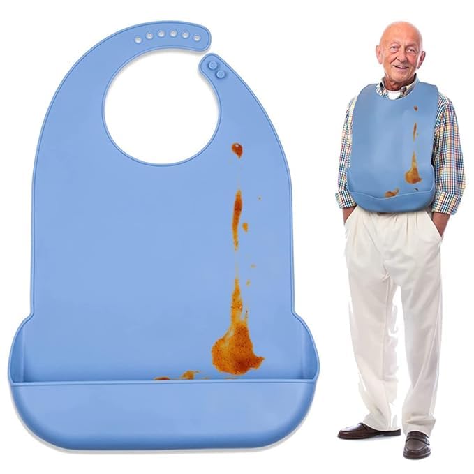 SAINI_MEDICOS Lätzchen für Erwachsene, wasserdicht, verstellbar, Lätzchen für Erwachsene, großes Lätzchen mit auslaufsicherer Tasche, waschbare Esslätzchen für Männer, Frauen, Esstuch für ältere