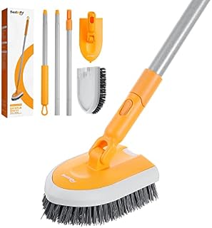 Scrubbing Brush Shower Cleaning Brush with Extendable Long Handle Tub and Tile Scrub Brush Stiff Bristles with Good Grips Floor Scrubber Brushes for Cleaning Bathroom Bathtub Toilet Wall Baseboard