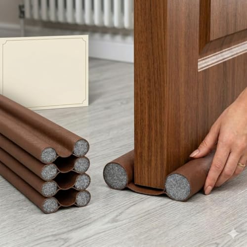 Image of KASHIVAL Under Door Draft Stopper | Door Gap Filler & Weather Stripping Bottom Seal | Soundproof Noise Blocker, Insect Guard & AC Energy Saver (5, Brown, 39 inch)