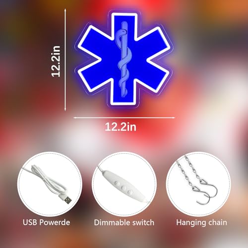Image of Star of Life LED Neon Sign, 12 x 12 Inches, Pink, USB Powered Wall Decor for EMT Paramedic, Garage, Game Room, Bedroom, Man Cave