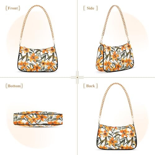 Clutch Shoulder Bags Tote Evening Purse Handbags for Women Orange Floral Flowers Hobo Bags with Zipper Closure2