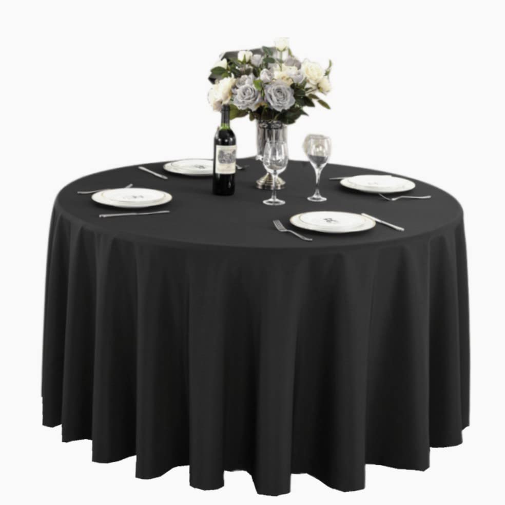 TANIASH 6 Packs Black Round Tablecloth -120inch,100% Polyester Fabric Washable Table Clothes for Wedding/Party