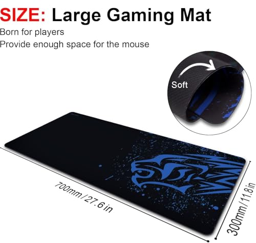 Image of Blue Leopard Gaming Mouse Pad 700 x 300 x 2 mm, Large Desk Mat with Non-Slip Rubber Base & Stitched Edges, Smooth Fabric Surface for PC, Laptop, Keyboard & Mouse(1-pcs)