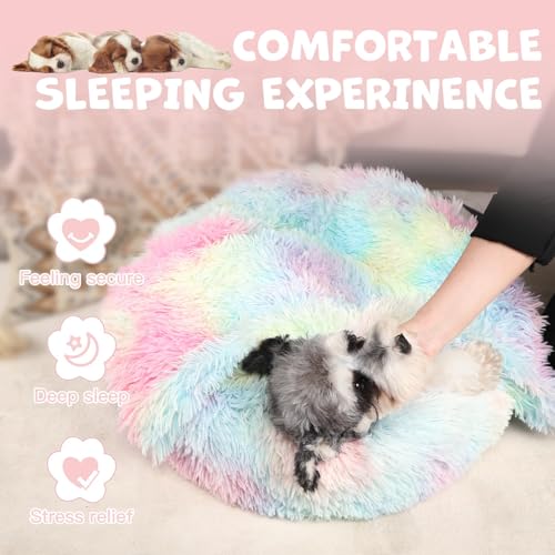 Image of Himax Small Dog Bed, Fluffy Dog Bed with Blanket Attached, Cat Bed Washable, Multi-Colored (20 inch /26 inch /35 inch)