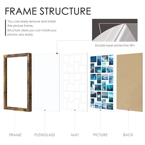 Image of DUENPY 22x32 Collage Picture Frame 4x6 Picture Frames Collage Wall Decor Displays twenty four 4x6 inch Photos Available Horizontal Wall Mounting Display and Vertical Brown