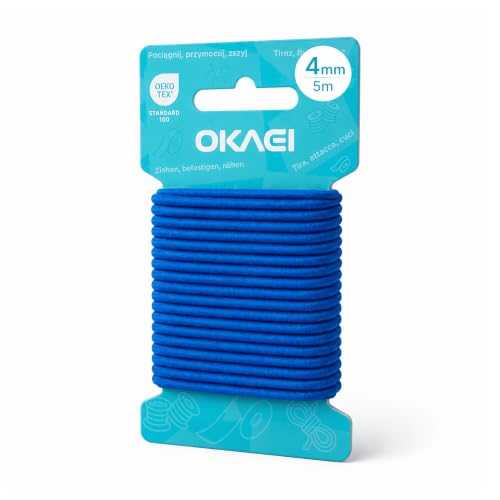 OKAEI Gummikordel 4mm x 5m - Hochwertiges Gummiseil in Blau, Flexibles Gummiband/Hutgummi/Rundgummi - Ideal für DIY Projekte und Handwerk