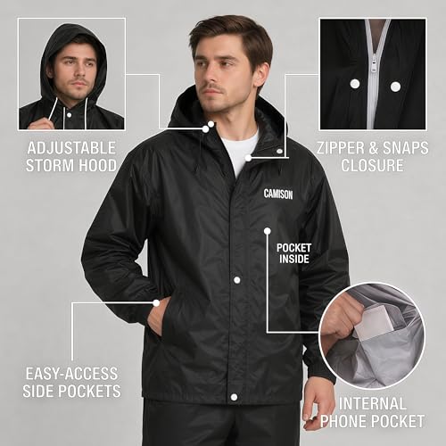 Image of Mens Raincoat Suit with Pant Set Royalia Series | Waterproof Lightweight Breathable Rain Wear | Strong Stitching, Elastic Cuff & Waterproof Zipper Raincoat for men waterproof
