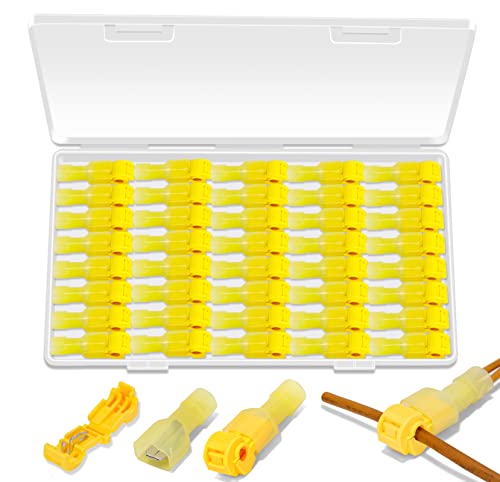 Ginsco 80 Pcs/40 Pairs Quick Splice Wire Terminals T-Tap Self-Stripping with Nylon Fully Insulated Male Quick Disconnects Kit 12-10 AWG