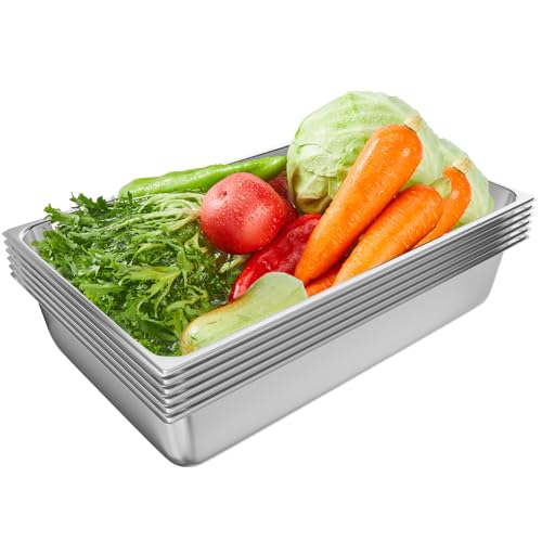 TAIMIKO 6PCS Stainless Steel Gastronorm Pan 13L,20.9x12.8x3.9 inch Food Container Pot Pan,Heavy Duty Tray Food Storage Container Bain Marie Catering Food Pans (1/1 Pan,6 PCS,No Lids)