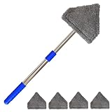 Windshield Squeegee Car Cleaning Tool, Equipped with 4 Reusable and Washable Ultra-Fine Fiber Pads, 13-16.7 inches Extendable Handle Can Rotate 180° Suitable for Car Glass and Household Windows