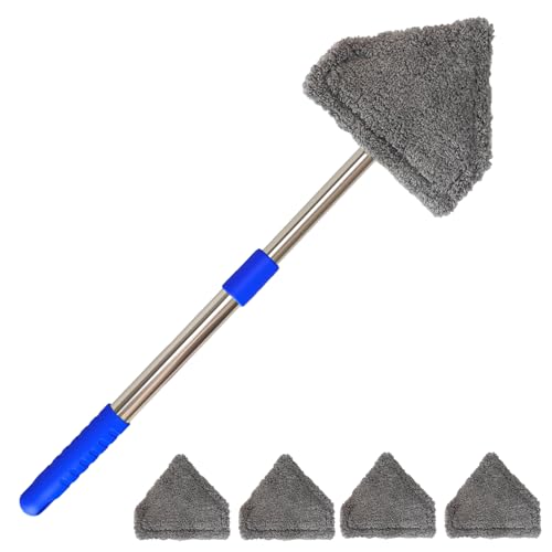 Windshield Squeegee Car Cleaning Tool Equipped with 4 Reusable and Washable Ultra-Fine Fiber Pads 13-16.7 inches Extendable Handle Can Rotate 180 Suitable for Car Glass and Household Windows