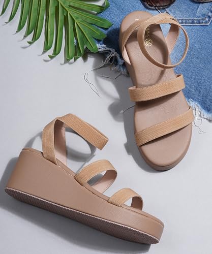 Image of JM LOOKS Comfortable Elastic Multi-Strap Wedge Sandals With Lightweight Platform Base For All Day Summer Support